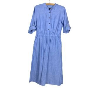 Ann Taylor Light Blue Linen Blend Chambray Midi Shirtdress Tall 8T